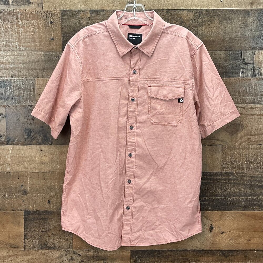 Marmot Camp Shirt Mens Medium Red Short Sleeve Button Up Casual Outdoor